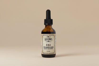 Dr. KellFire 8 Mushroom Tincture features Lion’s Mane, Reishi, Chaga, Cordyceps, and more to support balance, clarity, and daily wellness.