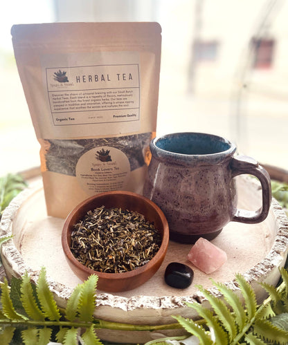 Book Lovers Herbal Tea by Sage &amp; Stone Apothecary. Earl Grey with smoky lapsang, lavender, sage, rosemary &amp; peppermint. A cozy brew for every story.
