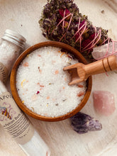 Love Potion Herbal Bath Salts with Epsom & Himalayan salts, rose petals, lavender & calendula. A romantic, soothing soak infused with oils for self-care.