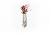 Antique silverware magnetic bud vase that sticks to fridges and metal surfaces. Holds water, one-of-a-kind vintage gift decor.