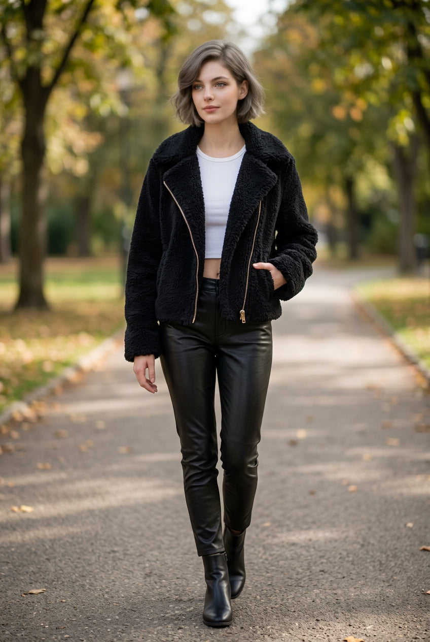 Wrap yourself in cozy elegance with our cropped Faux Fur Jacket with pockets. A plush, versatile layer for everyday outfits, romantic evenings, and seasonal style.