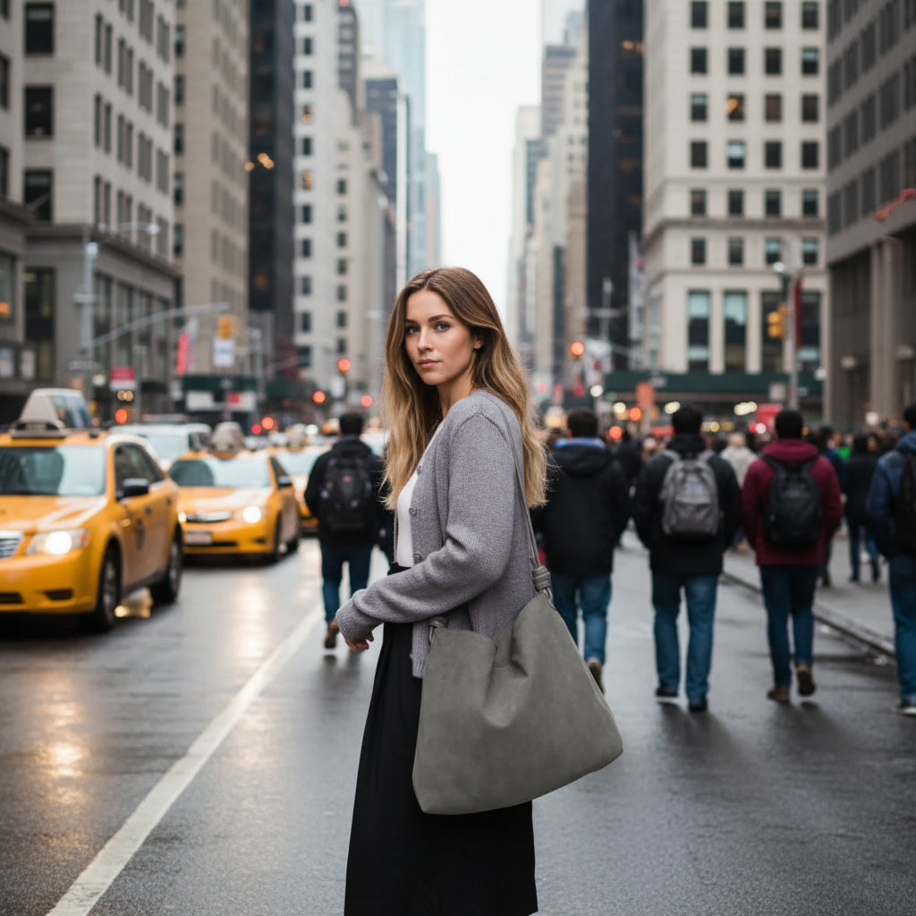8 Other Reasons Large Classic Gray Faux Suede Carryall Tote Bag is the kind of everyday bag that makes even the simplest outfit feel pulled together. 