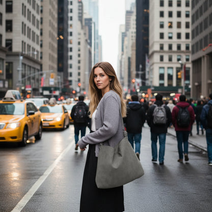 8 Other Reasons Large Classic Gray Faux Suede Carryall Tote Bag is the kind of everyday bag that makes even the simplest outfit feel pulled together. 