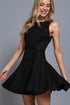 Black faux suede mini dress with a flattering fitted bodice and flared skirt. Soft stretch fabric and vintage-inspired style make it a perfect fall favorite.