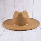 Flat brim fedora hat with herringbone chain detail and structured silhouette. A chic modern accessory perfect for elevated everyday, boho, and western-inspired style.