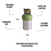 Booktrovert floating tea infuser with stainless-steel mesh and silicone top. Cute, reusable, dishwasher-safe steeper perfect for book lovers and loose-leaf tea.