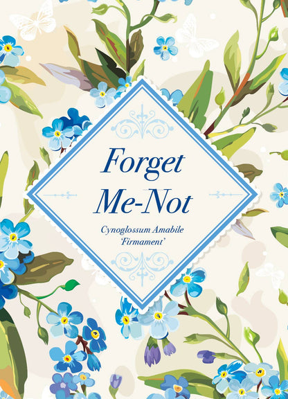 Forget-me-not flower seed packets with classic floral design. Easy-to-grow biennial blooms for memorials, favors, and meaningful garden reminders