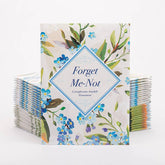 Forget-me-not flower seed packets with classic floral design. Easy-to-grow biennial blooms for memorials, favors, and meaningful garden reminders