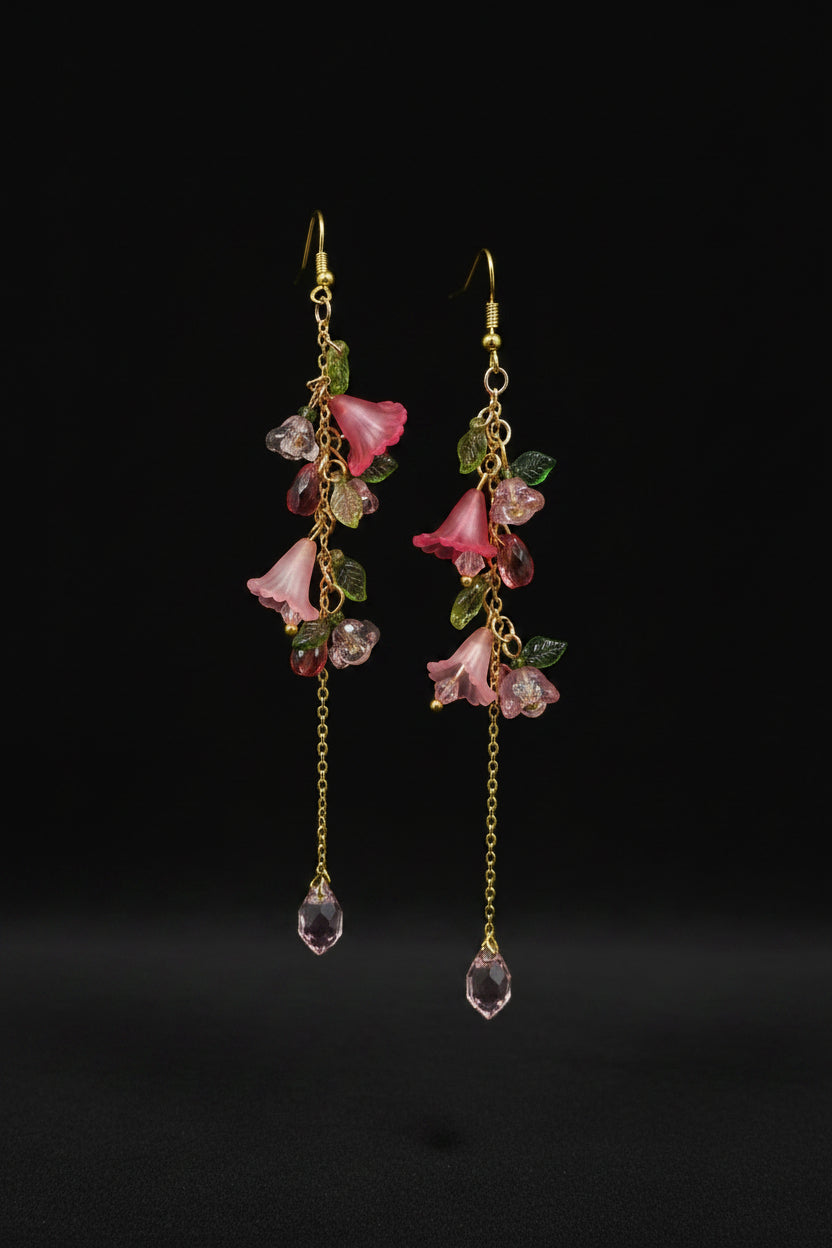 Hand-beaded Poison Garden earrings inspired by foxglove, wolfsbane, belladonna, datura, henbane and lily of the valley. Beautifully deadly botanical jewelry.