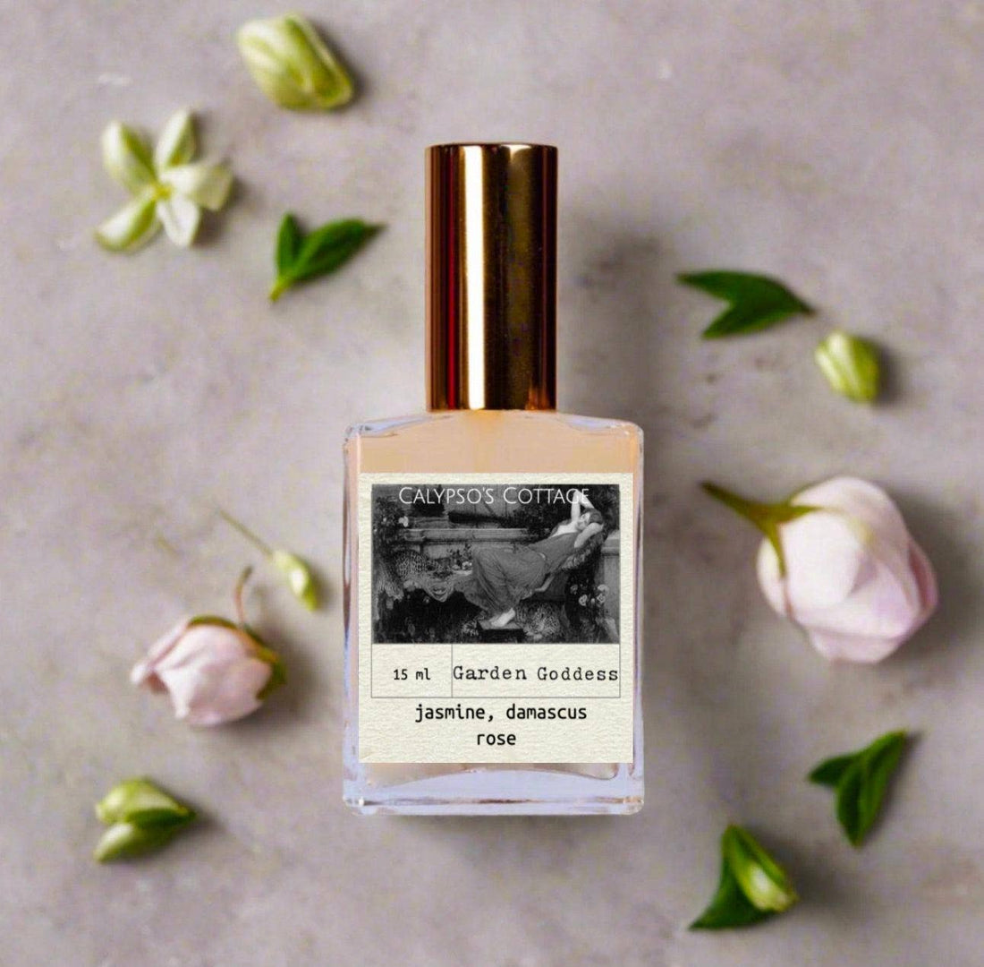 Garden Goddess Perfume Oil blends Damascus rose, jasmine &amp; sandalwood with gemstone-infused oils for a vegan, cruelty-free fragrance of floral serenity.