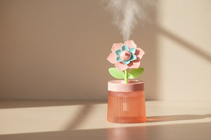 Cute gardenia plant humidifier with cool mist and 7-color night light. Quiet 260ml USB desktop humidifier for houseplants and rooms
