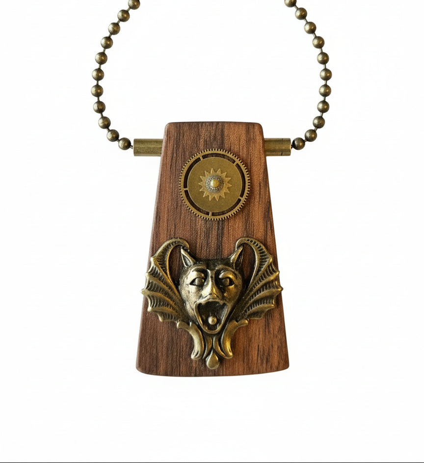 Wildcrafted Wood Art Pendants handcrafted by artist KStonely with natural wood, beads, gears, and mixed-media elements. Unique, one-of-a-kind wearable art necklaces.