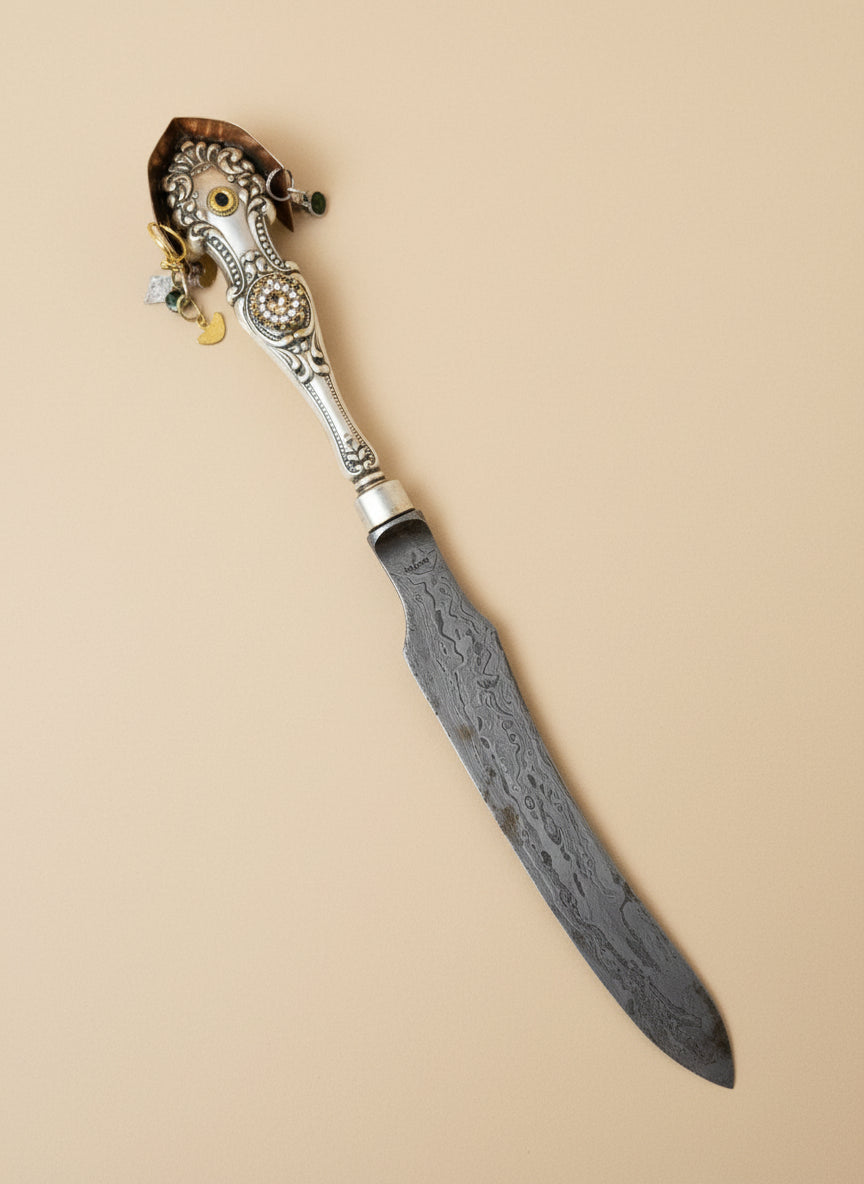 Handcrafted silverware birdhouse plant stake by KStonely. Upcycled, hand-painted, and beaded—whimsical cottagecore décor perfect for adding charm to any plant.