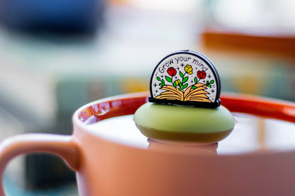 Open Your Mind — Grow Your Mind Tea Steeper: universal, leak-proof, reusable loose-leaf infuser with ultra-fine mesh. Perfect for hot or cold brew. Supports special education.