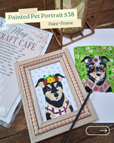 Create a hand-painted pet portrait at Jungle Relics. Includes a pre-sketched canvas, frame, supplies, tea, and guided instruction. No experience needed.