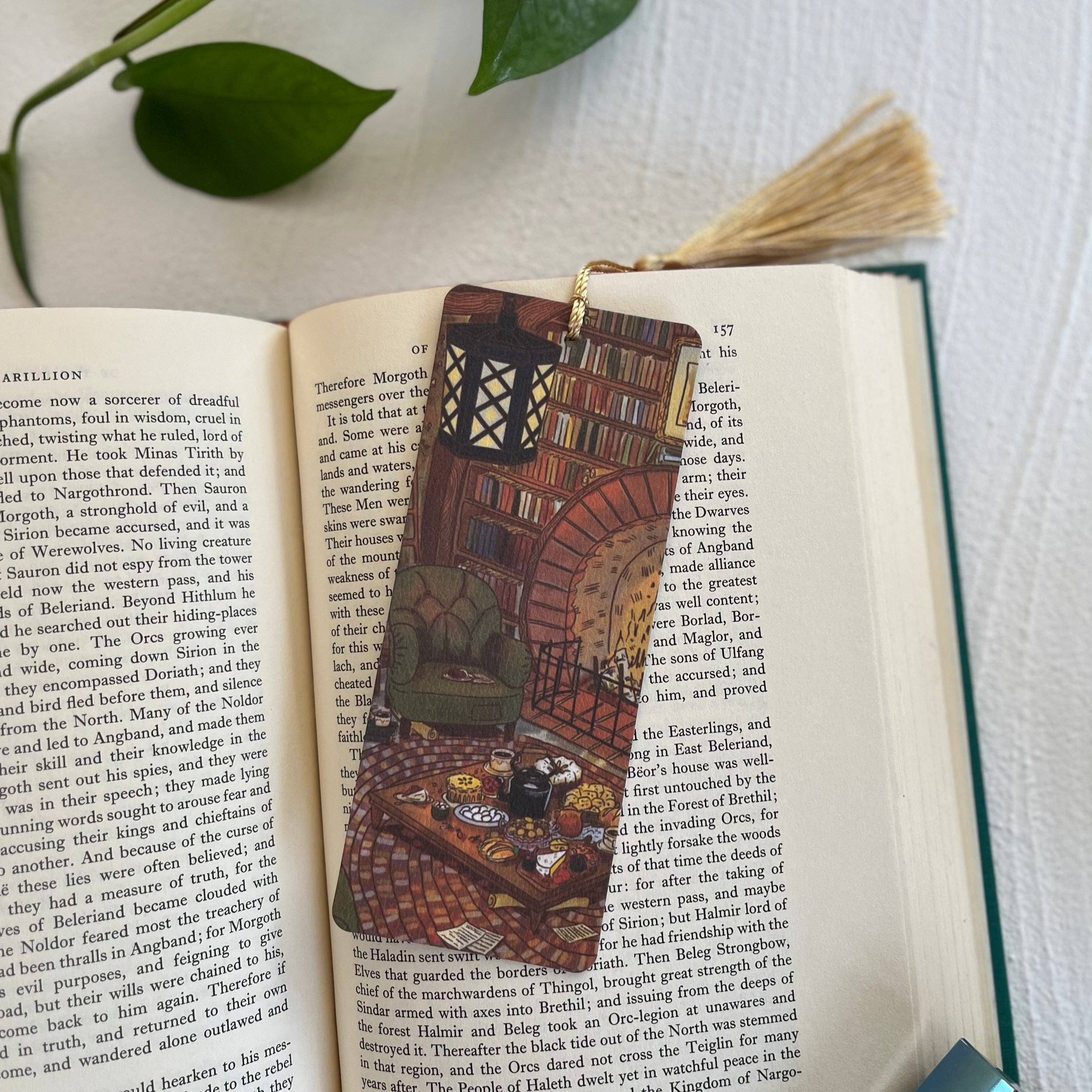 Hand-illustrated &quot;Cozy Hobbit Nook&quot; bookmark on premium textured paper. A perfect literary escape for fantasy lovers and cozy reading moments