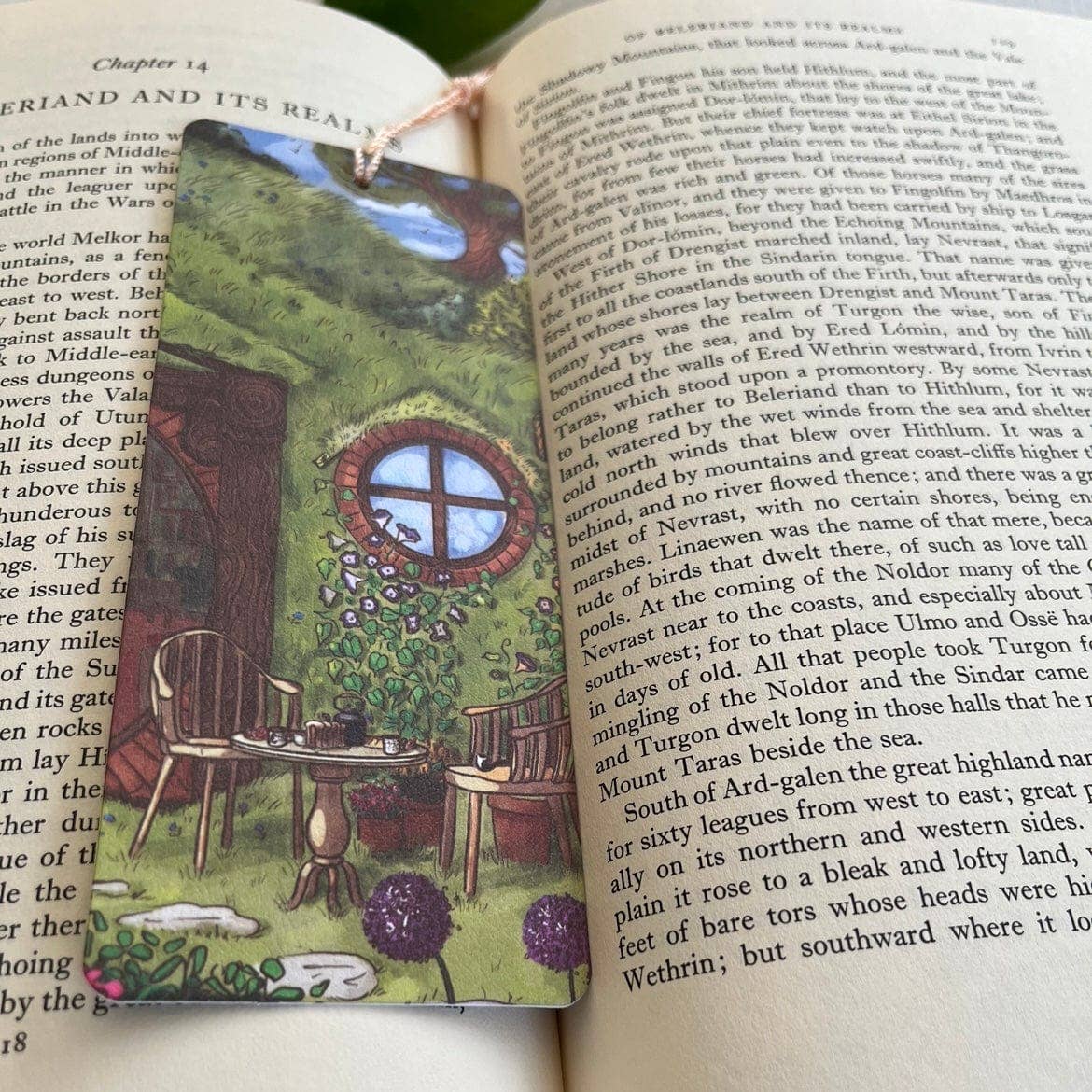 Hand-illustrated &quot;Breakfast at the Shire&quot; bookmark on premium textured paper. A cozy, literary-inspired keepsake for book lovers and fantasy fans alike!