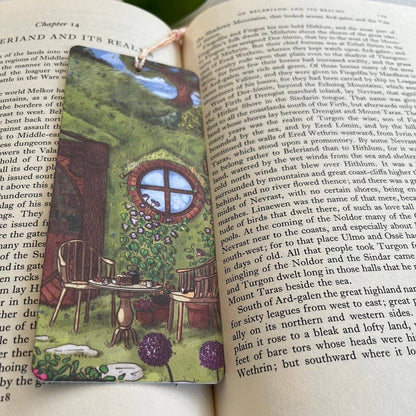 Hand-illustrated &quot;Breakfast at the Shire&quot; bookmark on premium textured paper. A cozy, literary-inspired keepsake for book lovers and fantasy fans alike!