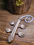 Handcrafted lizard sculpture made from vintage silverware. A whimsical, one-of-a-kind art piece symbolizing luck, renewal, and sun-loving charm.