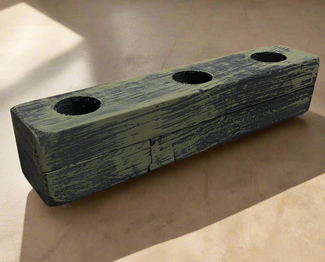 Handcrafted cedar wood planter with a rustic, weathered finish. Lightweight 3-hole design for air plants or succulents. Indoor décor only. Plants not included.