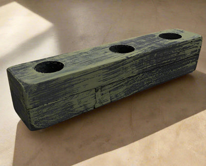 Handcrafted cedar wood planter with a rustic, weathered finish. Lightweight 3-hole design for air plants or succulents. Indoor décor only. Plants not included.