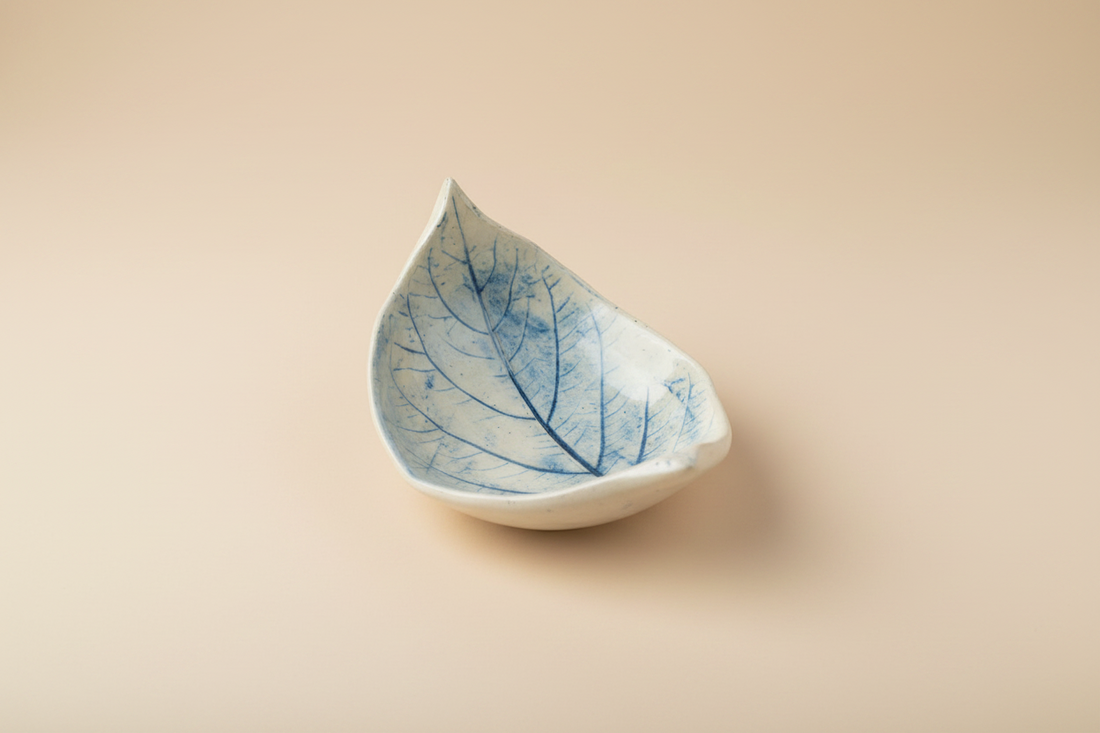 Handmade Blue Veined Leaf Bowl 6" H × 4.5" W × 3.5" D