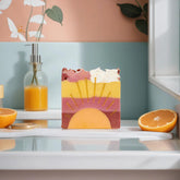 Hello Sunshine Soap—bright mango and papaya aroma uplift the senses. Moisturizing artisan bar with organic oils and shea butter for a tropical, joyful cleanse.