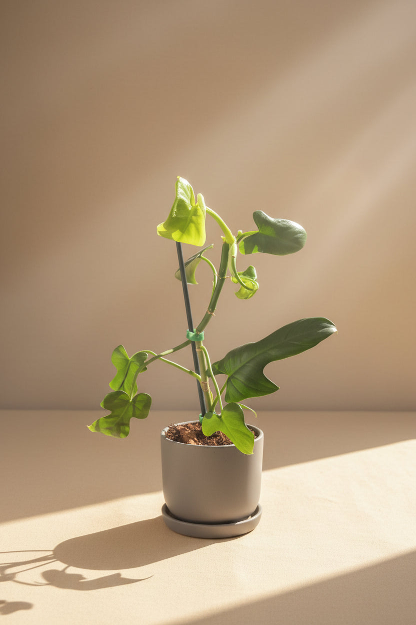 Horsehead Philodendron (Philodendron bipennifolium) features unique horsehead-shaped leaves and climbing growth. A striking tropical aroid for collectors.