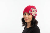 Hot pink hand-felted angora hat with sculptural ruffle detail. Cozy, lightweight, and one of a kind. Made with angora blend. Hand wash only.