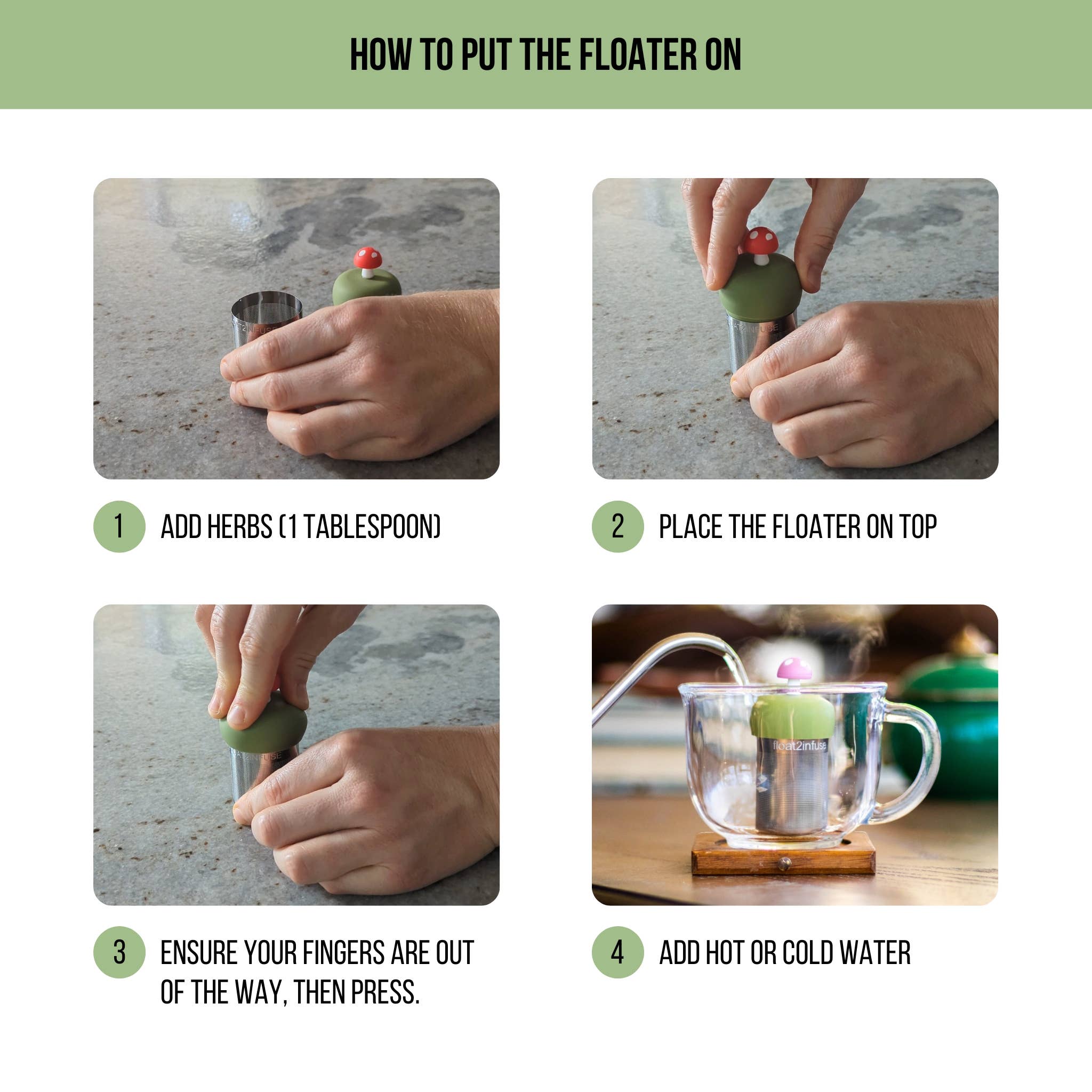 Booktrovert floating tea infuser with stainless-steel mesh and silicone top. Cute, reusable, dishwasher-safe steeper perfect for book lovers and loose-leaf tea.