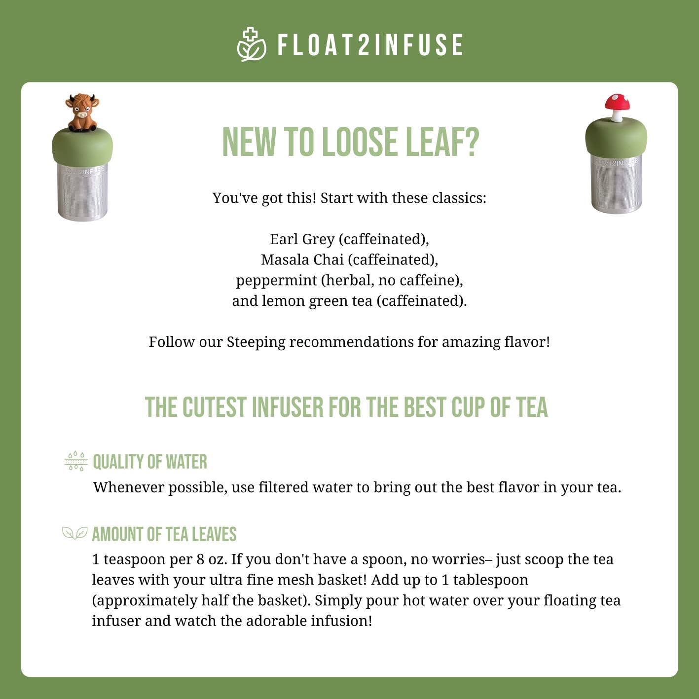 Spilling the Tea floating tea infuser with stainless-steel mesh and silicone top. Cute, reusable, dishwasher-safe steeper for loose-leaf tea lovers.