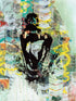 Inner Rage 2 is a bold 11"x14" mixed media artwork featuring a stenciled panther, blending street art with raw emotion. Vibrant splashes of green and black, layered graffiti, and diagonal stripes create dynamic tension, capturing the primal intensity of urban life.