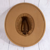 Flat brim fedora hat with herringbone chain detail and structured silhouette. A chic modern accessory perfect for elevated everyday, boho, and western-inspired style.