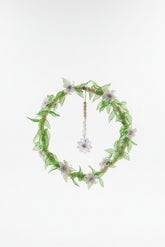 Handmade Botanical Beaded Boho Wreath by KStonely featuring wood beads, glass flowers, crystal accents, and one-of-a-kind botanical artistry.