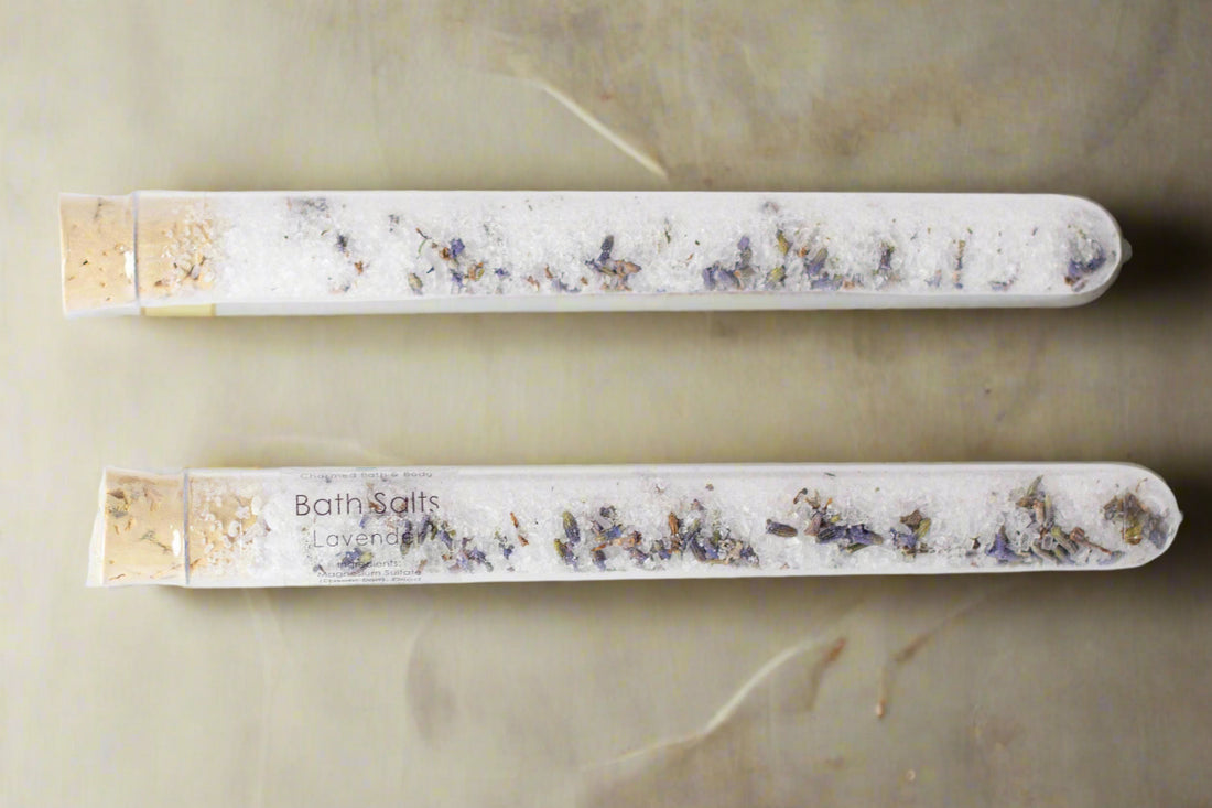 Little Luxe Soak bath salt tube. 22ml single-use soak in a sleek plastic tube. Handmade, aromatic, and skin-softening—perfect for gifts, travel, or self-care.