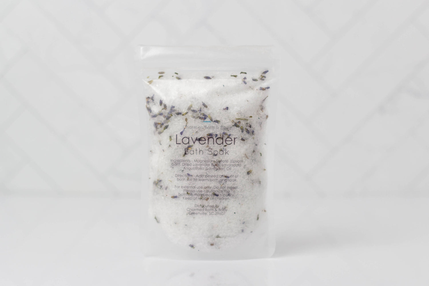Handcrafted 5 oz botanical bath salts in heat-sealed pouches. Plant-based, aromatic blends with essential oils &amp; florals for a calming, skin-softening soak.