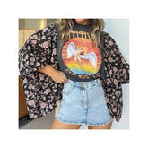 Retro upcycled batwing sleeve tops with artistic prints and loose fit. Perfect for casual wear, festivals, or adding effortless boho-retro flair.