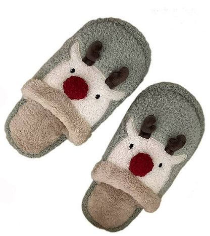 Soft plush cozy slippers in whimsical Mushroom or festive Reindeer style. Made with 66% cotton, 32% polyester &amp; 2% spandex for warm, comfy all-day wear.