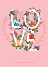 All You Need Is Love bouquet wildflower seed packets. Romantic cut-flower mix with colorful blooms — perfect for weddings, favors, and summer gardens.