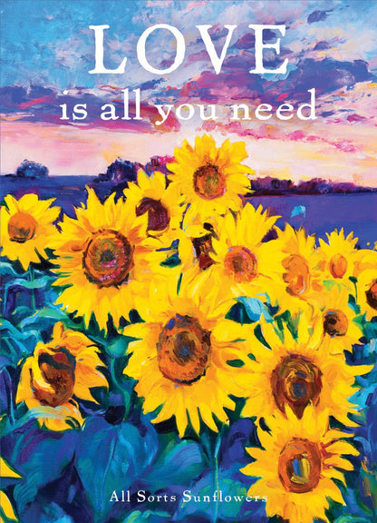 Love Is All You Need sunflower mix seed packets. Pollinator-friendly sunflower mix that blooms all summer — a meaningful, giftable garden favor.