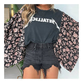 Retro upcycled batwing sleeve tops with artistic prints and loose fit. Perfect for casual wear, festivals, or adding effortless boho-retro flair.