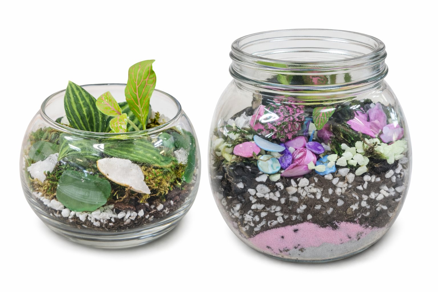 Mini terrarium workshop at Jungle Relics + Relic. Build a layered living terrarium with plants, moss, and stone while enjoying tea in a cozy creative setting.