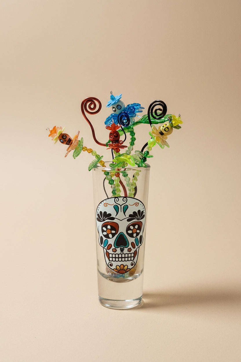 Beaded Day of the Dead Flowers- Each flower is individually handcrafted using an intricate combination of glass beads, wirework, skull accent.
