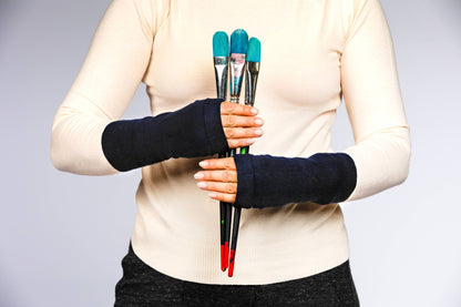B.B. Sheep upcycled cashmere wrist warmers &amp; fingerless gloves. Soft, warm, breathable, and sustainable—cozy comfort with second-chance style.