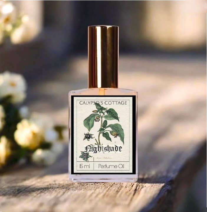 Nightshade Perfume Oil blends dark berries, moonlit florals, herbal greens, vanilla and haunted woods into a mysterious, sensual poison garden fragrance.