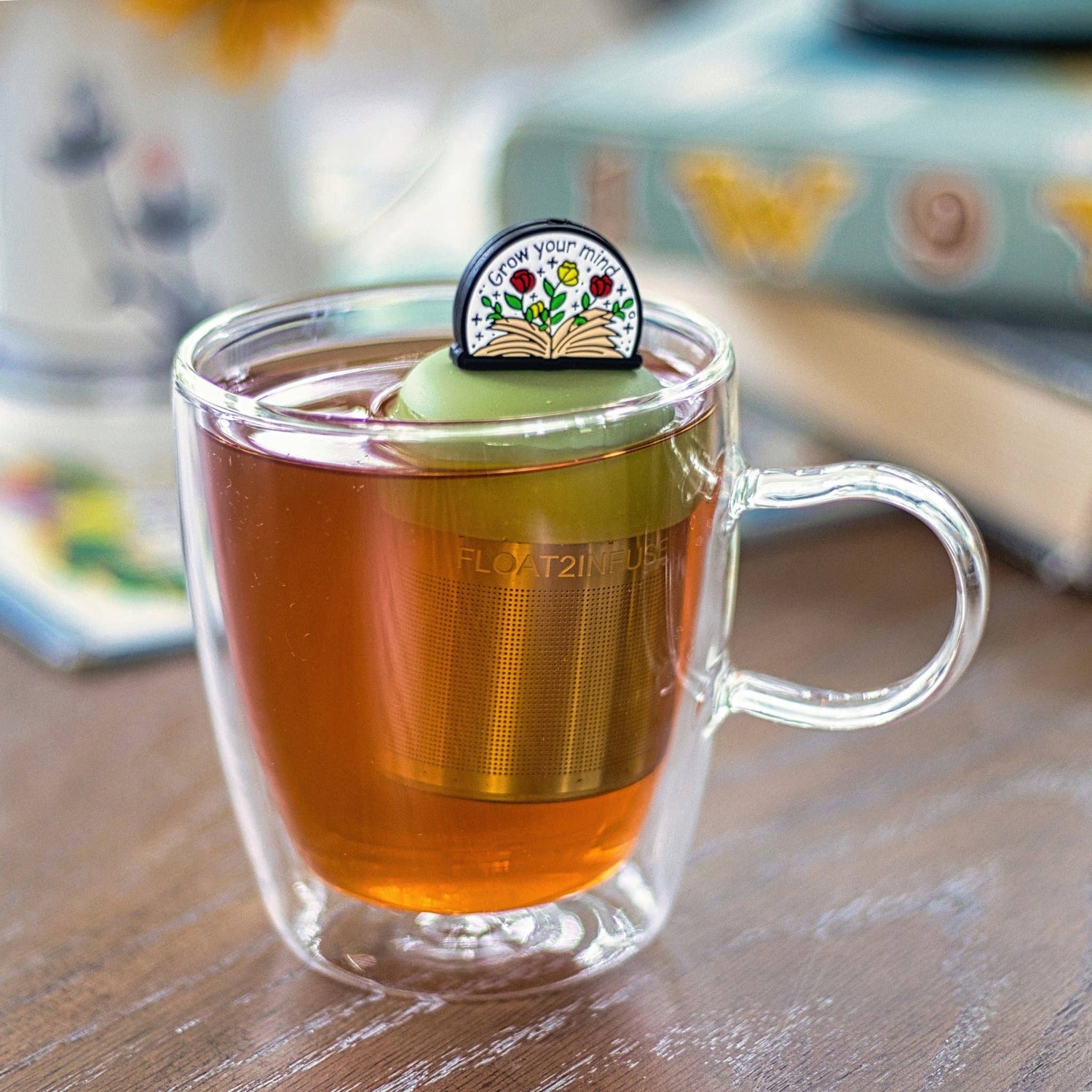 Open Your Mind — Grow Your Mind Tea Steeper: universal, leak-proof, reusable loose-leaf infuser with ultra-fine mesh. Perfect for hot or cold brew. Supports special education.