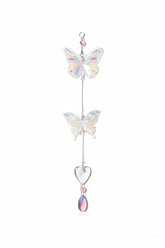 Handmade butterfly suncatchers with real pressed flowers and crystal chain. Reflects sunlight into rainbows—perfect for windows or near plants.