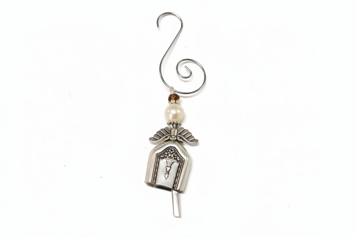 Vintage silverware angel bell with soft chime—handcrafted ornament symbolizing “an angel gets its wings,” perfect for gifts, décor, and meaningful keepsakes.