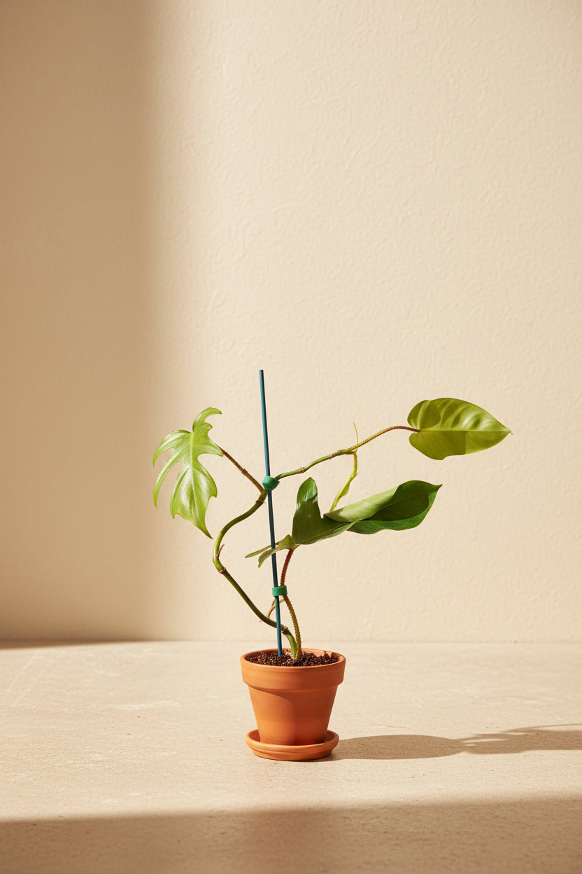Philodendron squamiferum stuns with fuzzy red stems and deeply lobed leaves. A rare climbing beauty that adds wild, textural drama to any indoor jungle