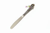 Handcrafted silverware birdhouse plant stake by KStonely. Upcycled, hand-painted, and beaded—whimsical cottagecore décor perfect for adding charm to any plant.